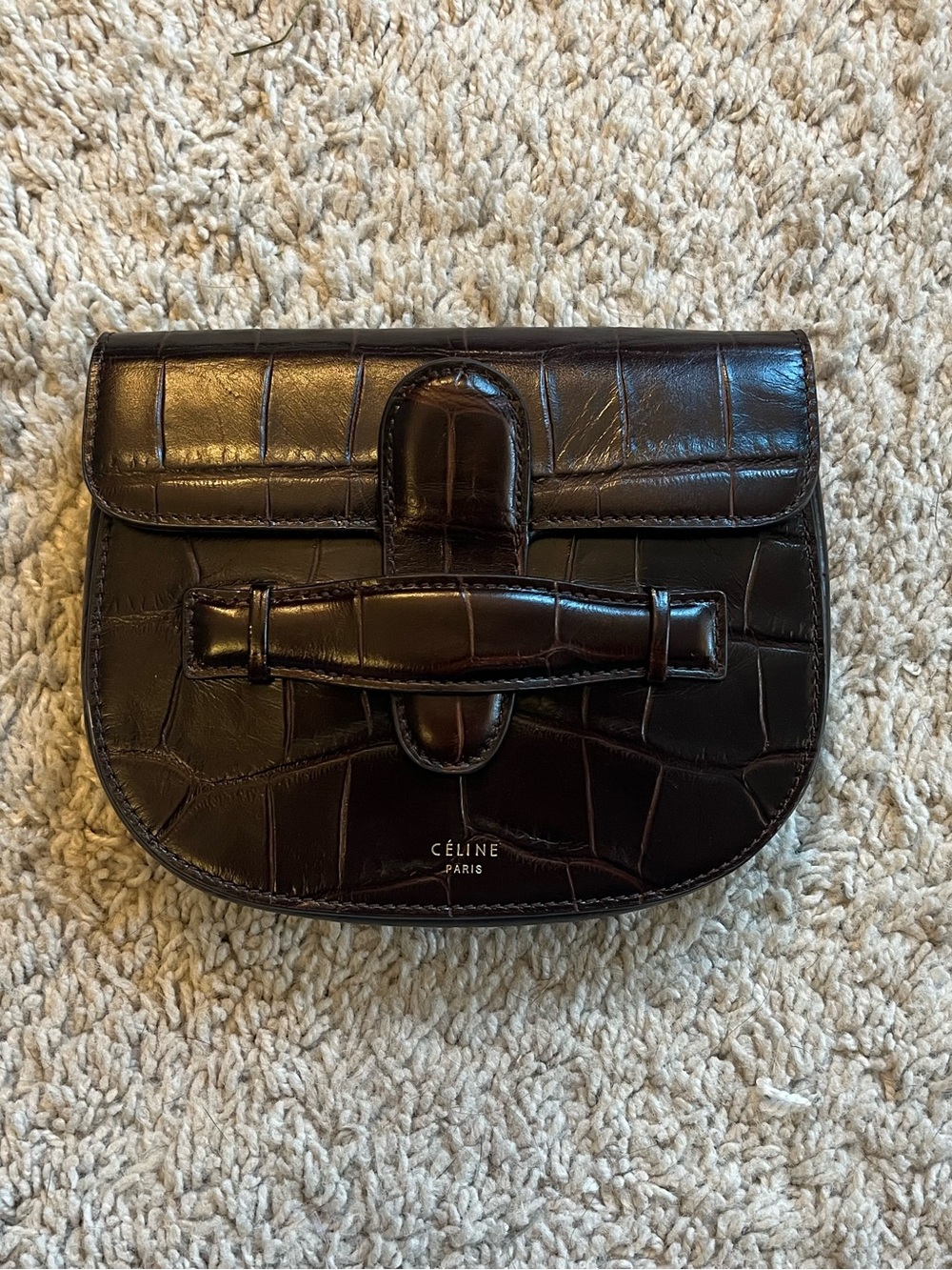 SALE TODAY Vintage Celine Brown Croc Embossed Mini Bag